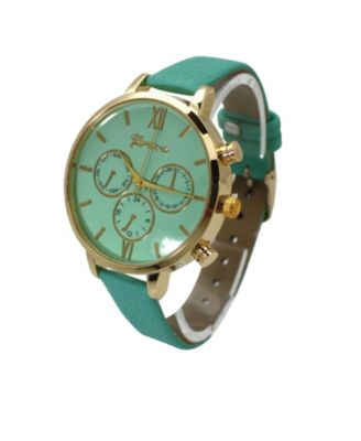 Mint Three Subdial Gold Accented Leather Strap Watch