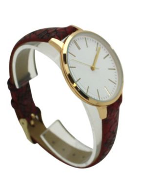 Red Snake Print Leather Strap Watch