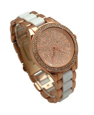 White Rose Gold Rhinestones Dial Women Watch