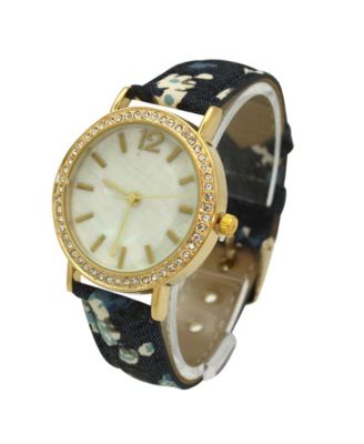 Dark Flowers and Denim Strap Watch