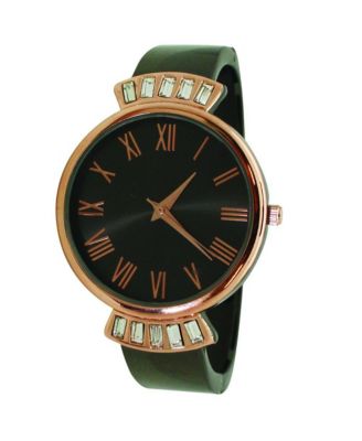 Gunmetal Rose Gold Elegant Emerald Rhinestone Solid Metal Bangle Watch
