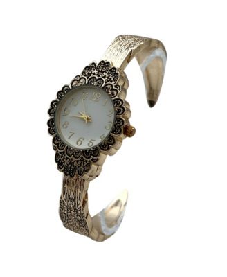 Gold Elegant Flower Detailed Face Bangle Women Watch