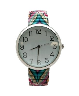 Mix Colors Big Dial Easy Reader Watch Printed Elastic Stretch Band Wristwatch Women Watch