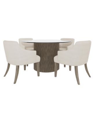 Furniture - Frandlyn 5pc Dining Set (Round 54" Glass Dining Table + 4 Host Chairs)