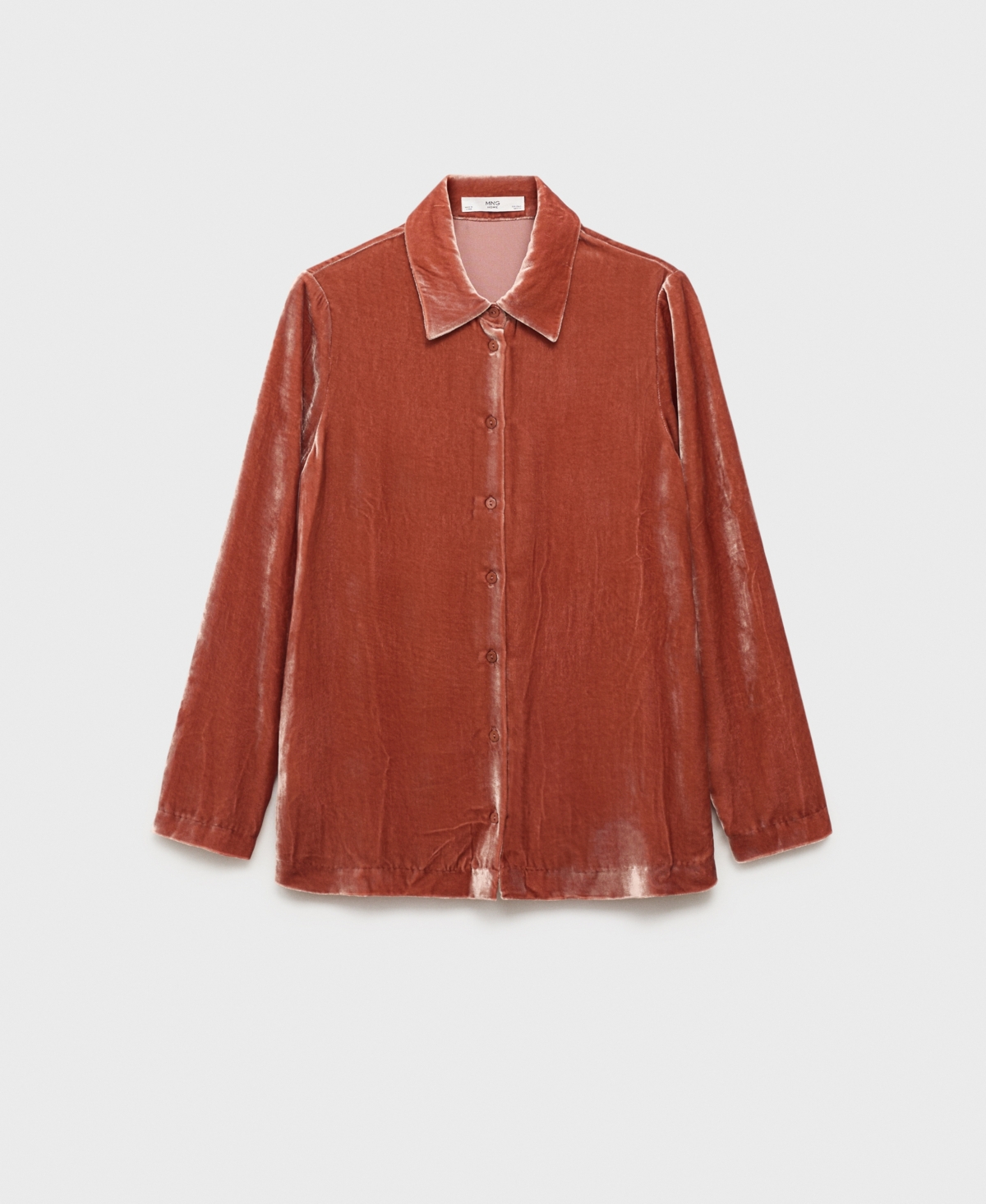 Mango Velvet Button-up Shirt In Orange