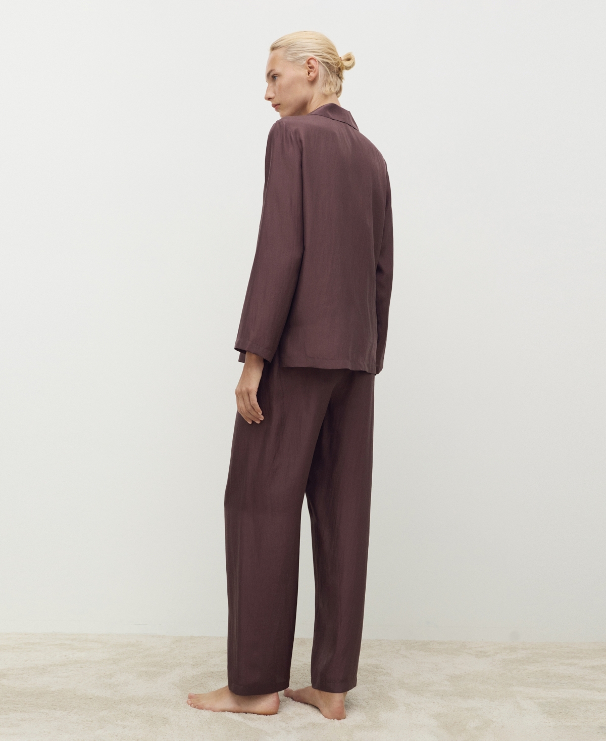 Mango Habotai Silk Pajama Pants In Purple