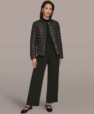 Women's Down Fill Packable Puffer Jacket with Sweater Trim Collar