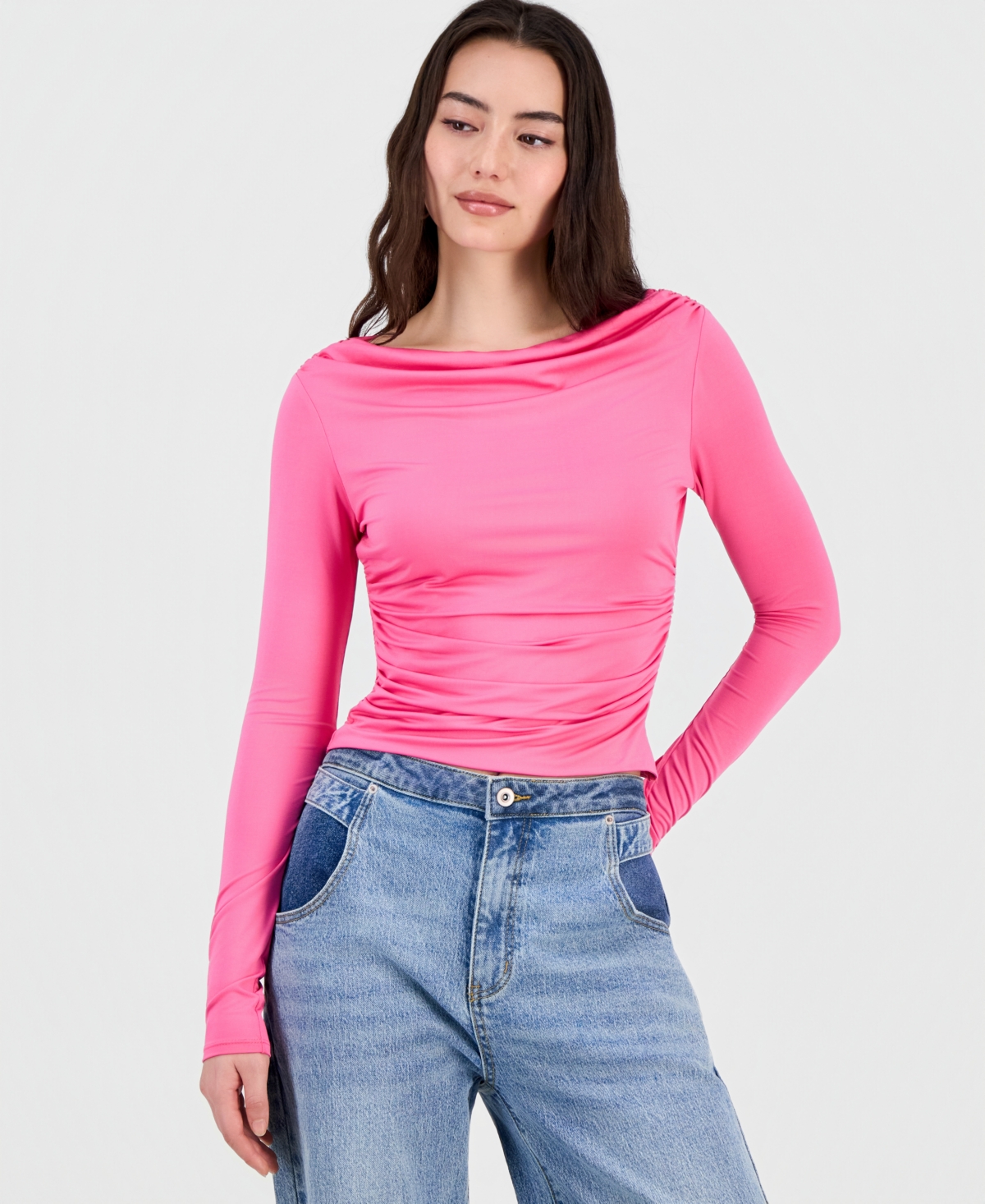 Bar Iii Women's Boat-neck Jersey Top, Macy's Exclusive In Pink