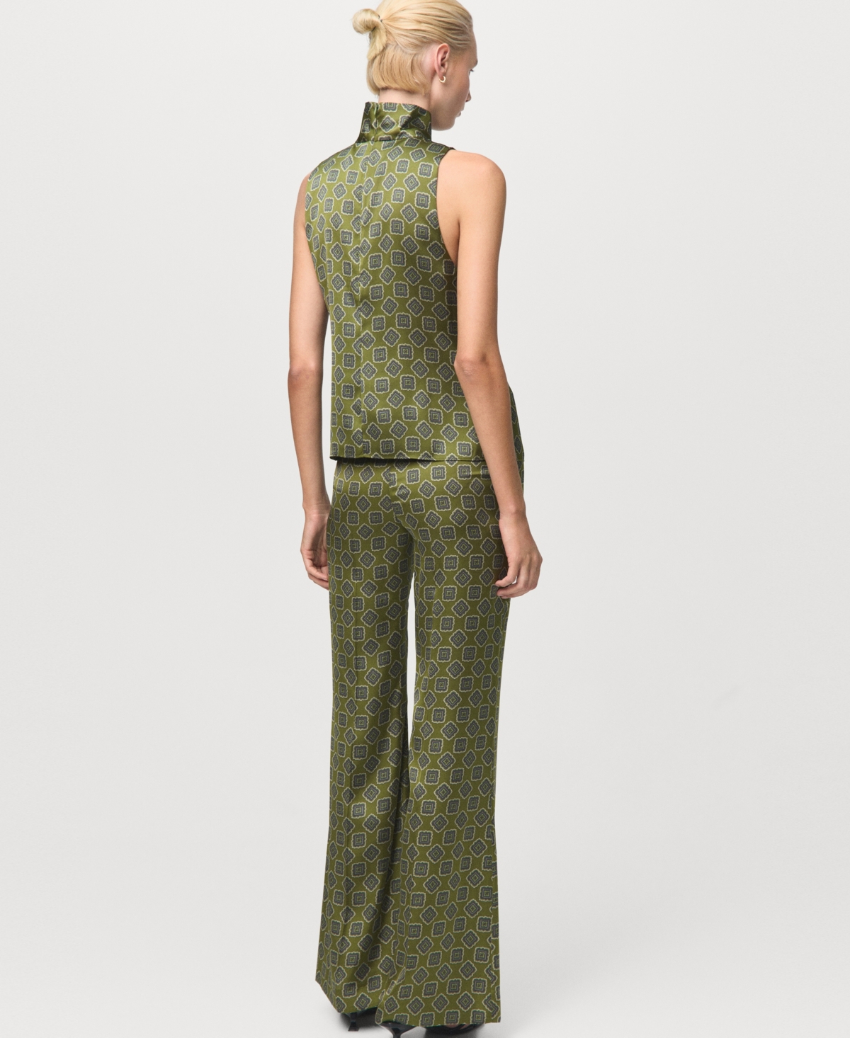 Mango Women's Geometric Print Satin Blouse In Green