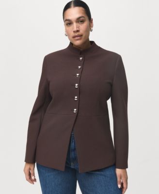 MANGO - Women's Jewel-Button Strip Collar Jacket