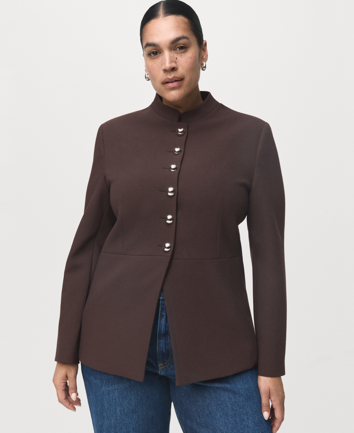Mango Women's Jewel-button Strip Collar Jacket In Brown