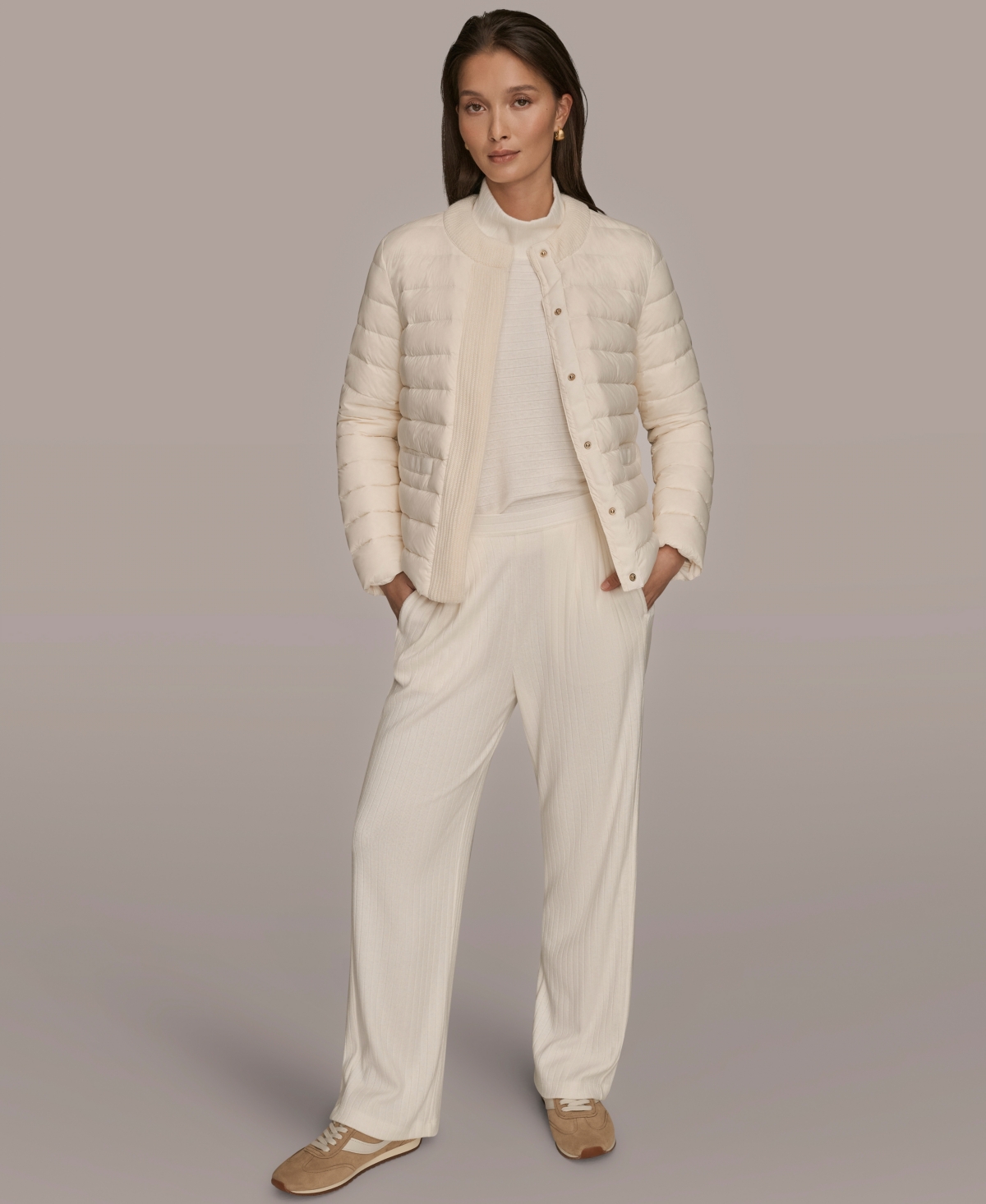 Donna Karan Weekend Women's Collared Puffer Jacket In Neutral