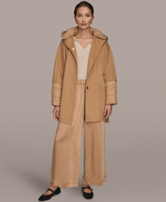 Women's Double Face Wool Cape Coat with Detachable Hood