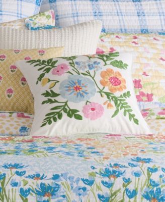 Blooming Hillside Embroidered Decorative Pillow, 18" x 18"