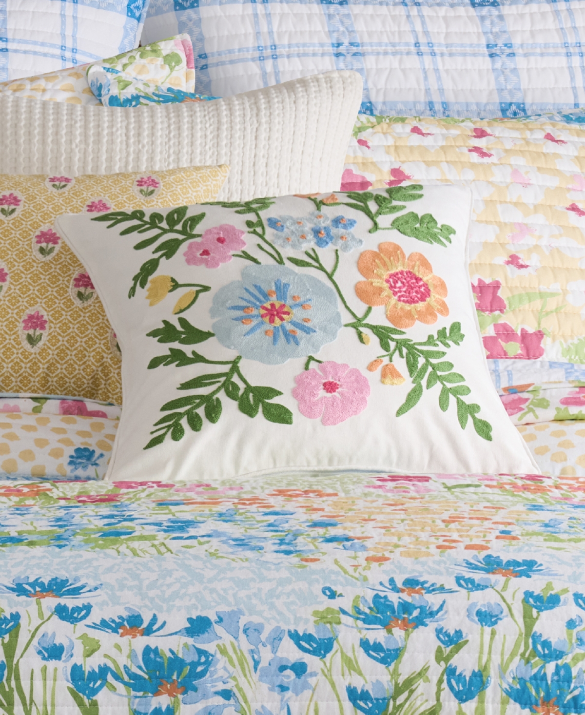 Levtex Blooming Hillside Embroidered Decorative Pillow, 18" x 18"