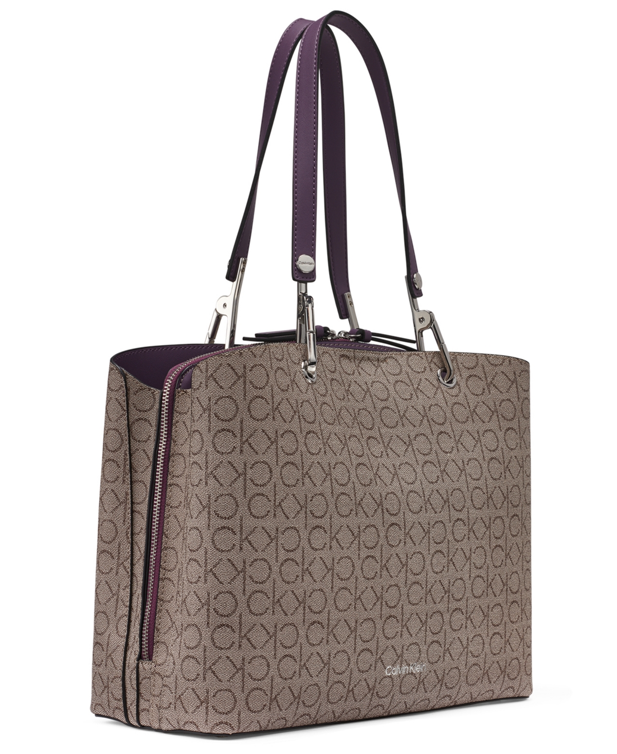 Calvin Klein Garnet Signature Triple Compartment Top Zipper Tote In Brown