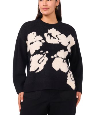 Vince Camuto - Plus Size Flower Motif Crewneck Sweater
