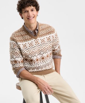 Club Room - Men's Northern Geo Fair Isle V-Neck Sweater