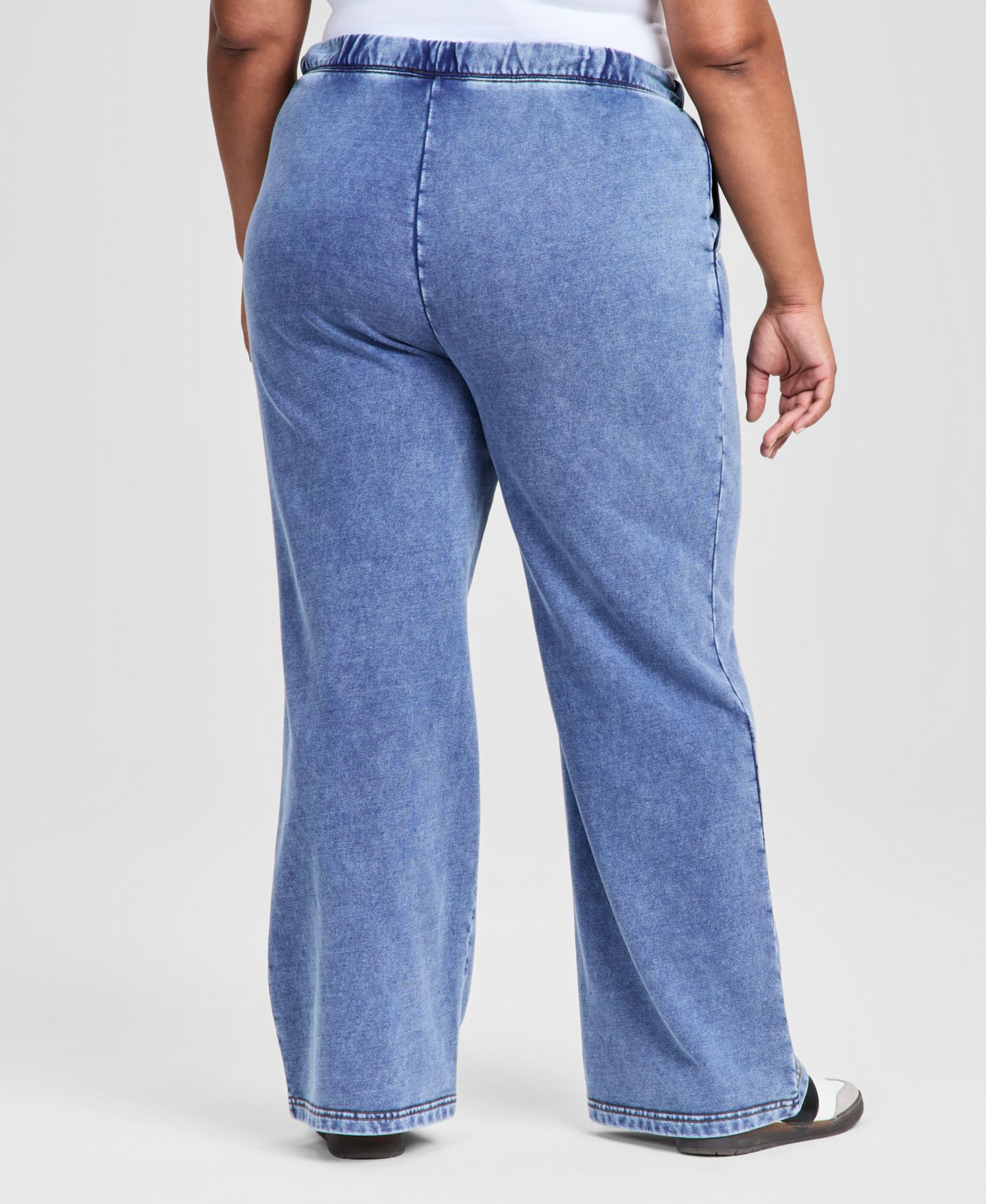 Petite Faux-Denim French Terry Wide-Leg Pants