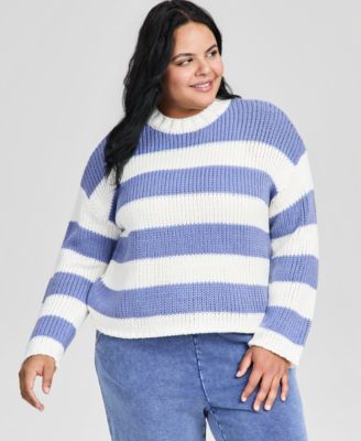 Trendy Plus Striped Crewneck Sweater, Macy's Exclusive