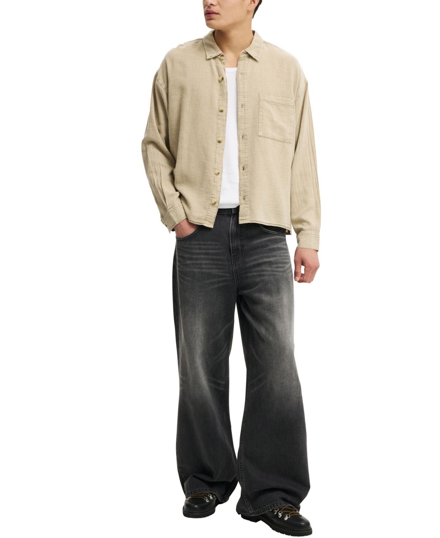 Мужская рубашка Cotton On Washed Long-Sleeve, цвет: Тёмно-синий — фото 5