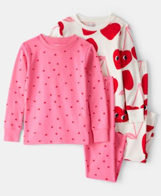 Carter's - Baby Girls 4-Piece Cherry and Heart Print Top and Pants Pajama Set