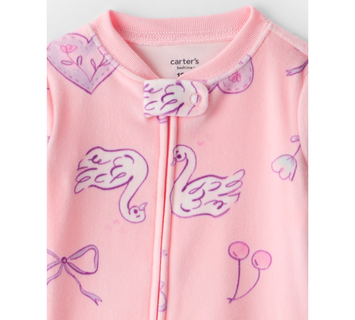 Carter's Baby Girls Swan Print Footed Long-sleeve Bodysuit In Pink