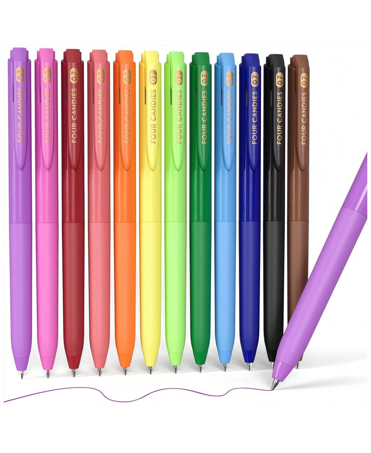 Htutwoo Four Candies Quick Dry Ink Colored Pens Set, 12 Colors Retractable Gel Pens, Colored Gel Pens for Office, School & Home Back To School