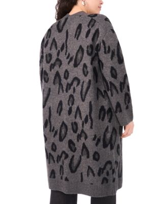Plus Size Animal-Print Long-Sleeve Open Cardigan