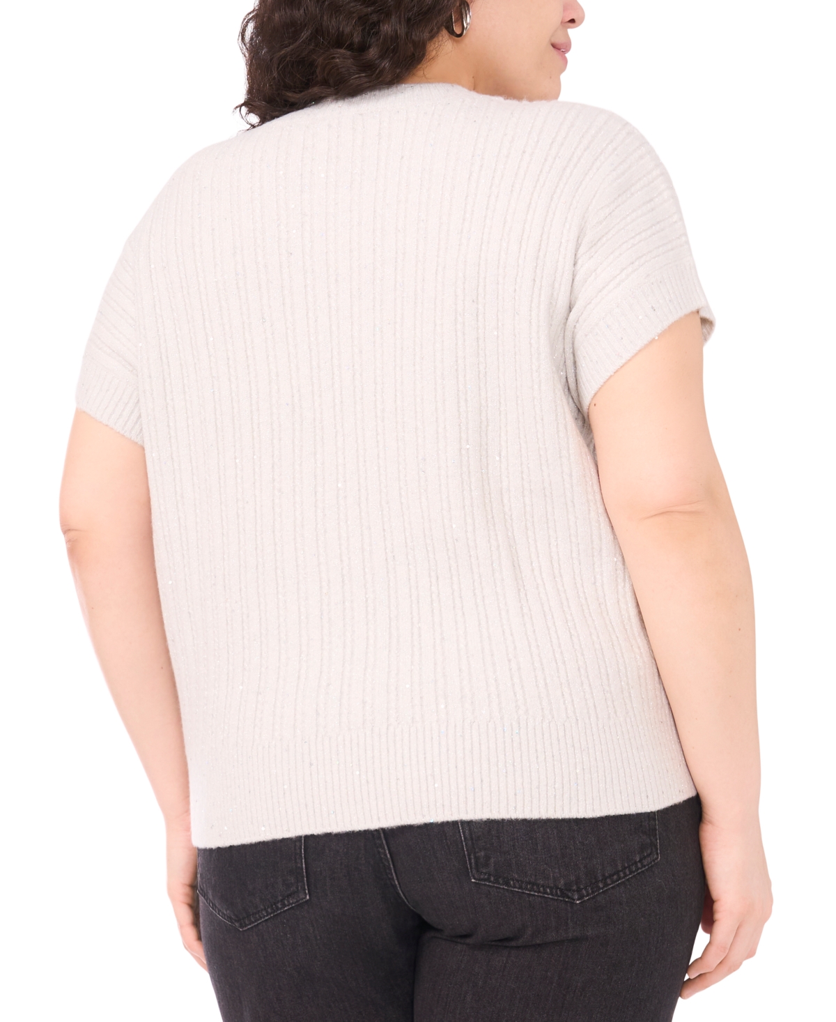 Vince Camuto Plus Size Sequined Short Sleeve Top In Neutral