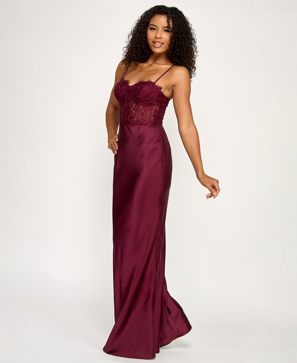 City Studios Juniors' Lace Busiter Trim Maxi Dress In Multi