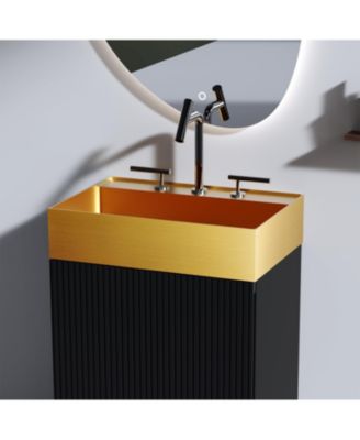 20"x14" Brushed Gold Stainless Steel Bathroom Sink - 3 Faucet Holes