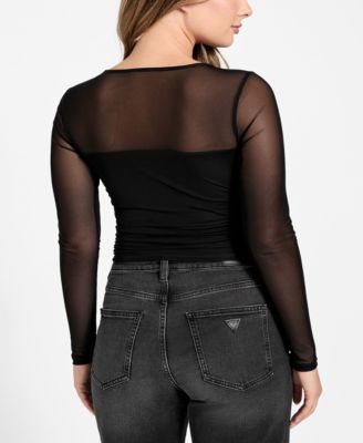 Women's Lauryn Long Sleeve Tie Detail Mesh Top