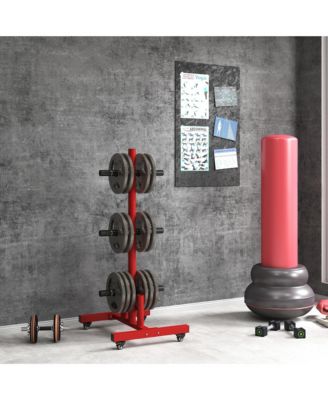 Olympic Weight Plate Rack with 4 Wheels and 6 Fasten Clamps,