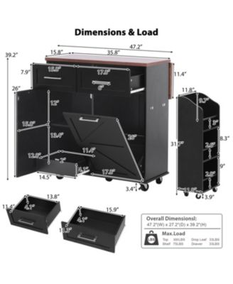 47.2" Farmhouse Kitchen Island with Drop Leaf & Storage, Rolling Cart