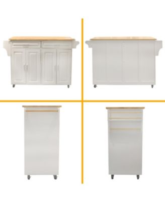 Mobile Kitchen Island Cart - Rubberwood Top, Adjustable Shelf