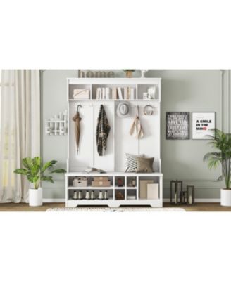 Streamdale Hall Tree Coat Rack Shoe Cubby Storage - White