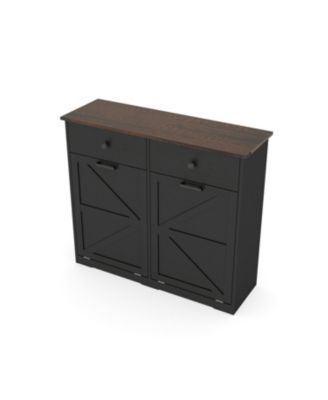39.3"W Engineered Wood Farmhouse Black Double Tilt-Out Trash Cabinet