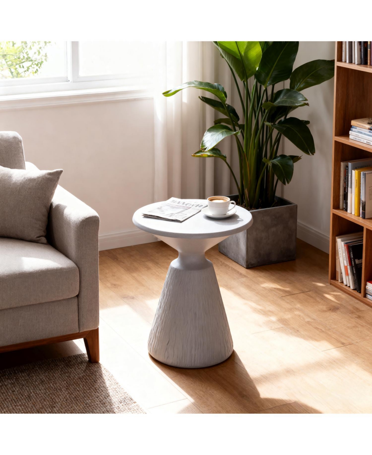 Streamdale Cement Outdoor End Table - Modern Round Side Table