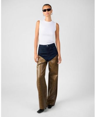 Women's Mid Rise Straight Leg Two Toned Pants