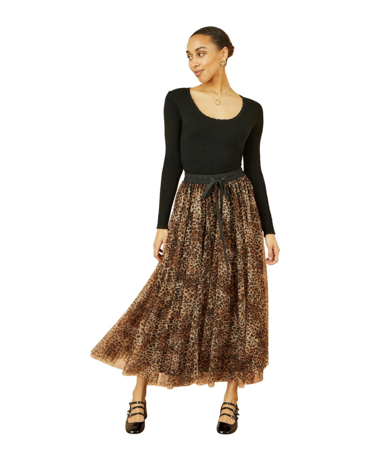 Yumi Women's Mesh Heart Print Tulle Skirt