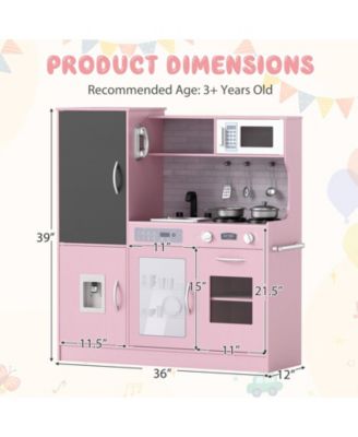 Play Kitchen Toy Set w/ Chalkboard Oven Sink Curtain Microwave Water Dispenser