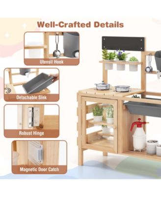 Mud Kitchen Kids Pretend Play Kitchen Toy Set Outdoor Wooden Kitchen Playset