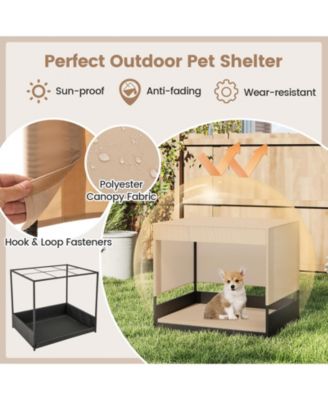 Outdoor Dog Shelter w/Cushioned Bed & Removable Sunproof Canopy Raised Legs