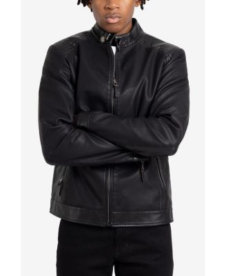 Men's PU Racer Jacket With Faux Shearling Lining