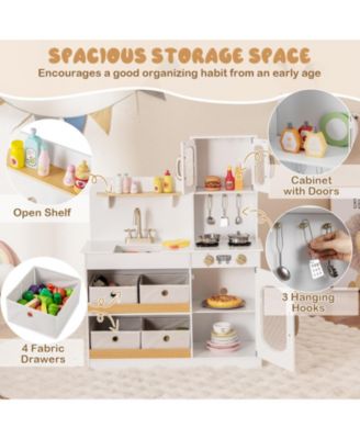 Kids Kitchen Playset Toy Play Kitchen w/ 4 Fabric Drawers Stoves Oven & Faucet