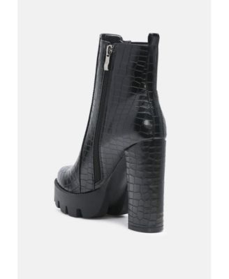 Women's Beatriz Croc Print Block Heel Ankle Boots