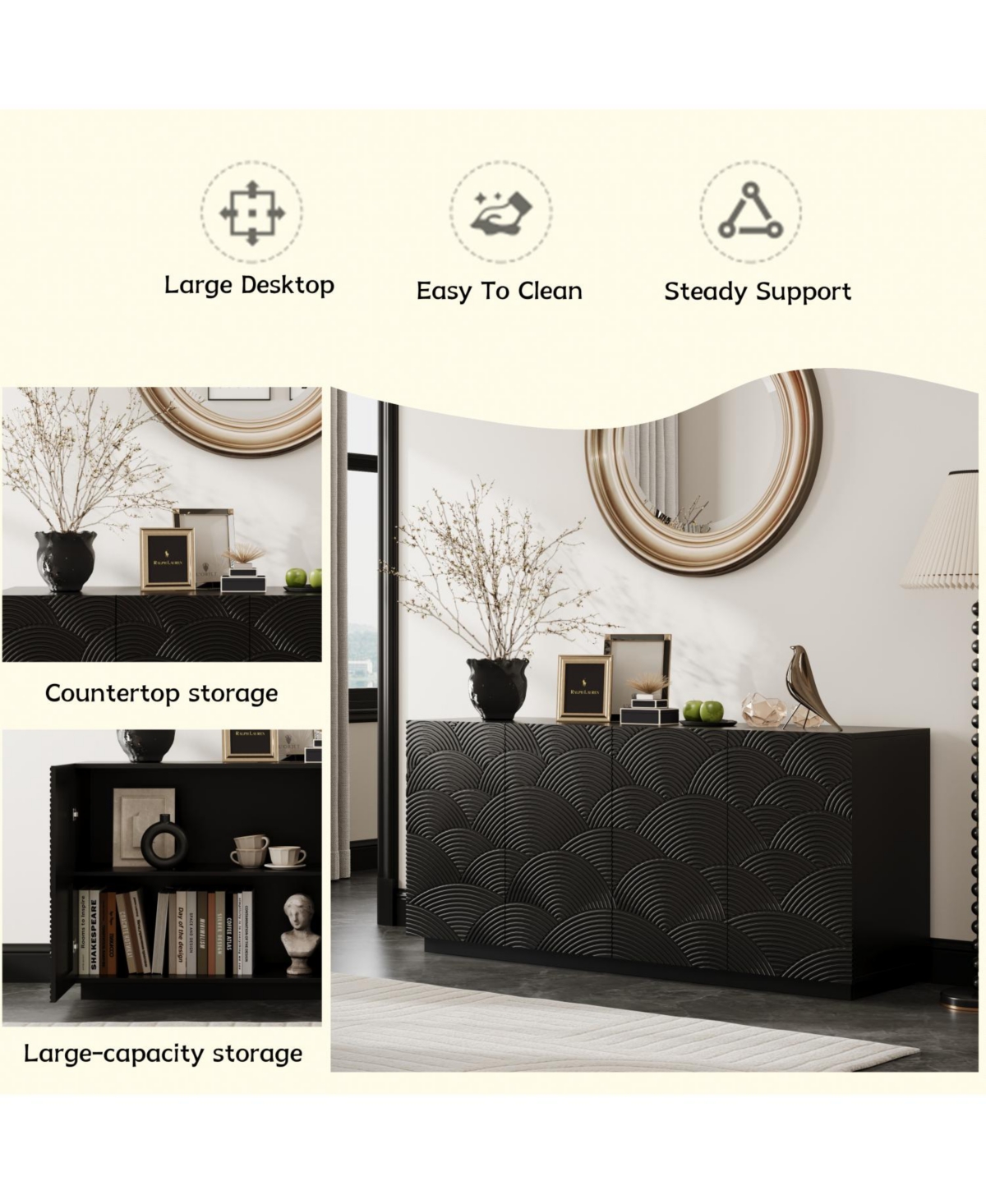 Streamdale Modern 4-Door Sideboard Buffet Cabinet - Black, 59"