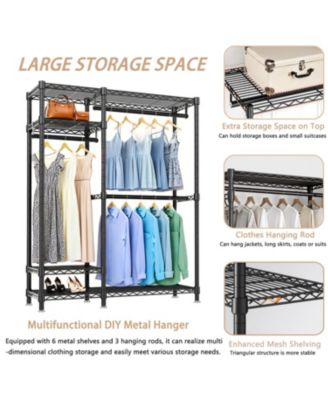 Streamdale Heavy Duty Adjustable Clothes Rack w/ 6 Shelves & 3 Rails - Black