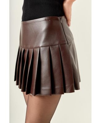 Women's Pleated Leather Skort